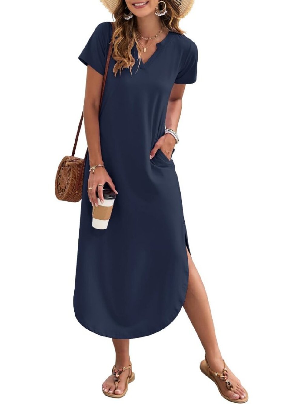 Summer Maxi Dress for Women - Short Sleeve, Pocketed, Casual Chic Style